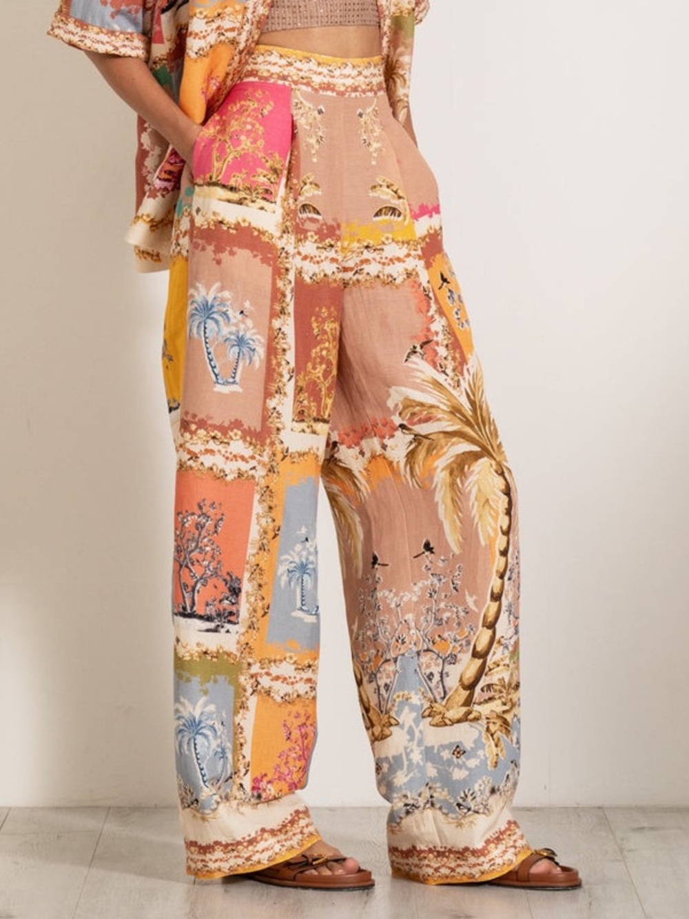 Ranna Gill ZOYA AKHTAR IN IVY WIDE LEG PANTS Linen Blend Beach Tropical Sz S